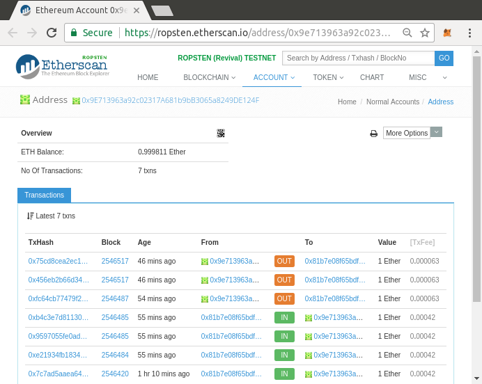 Historique des transactions d’adresses sur Etherscan